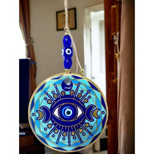 Tek Gözlü Piramit Desenli Nazar Boncuklu Duvar Süsü