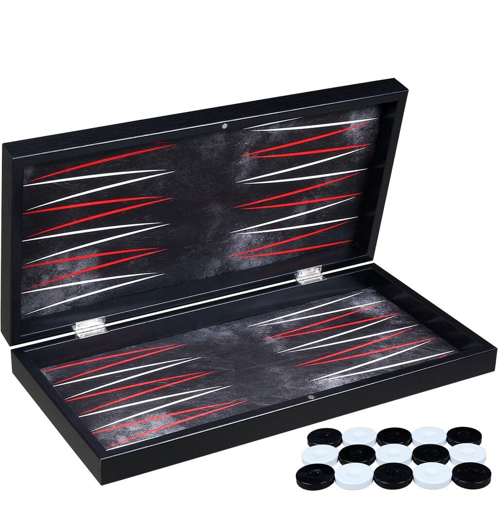 Siyah Deri Kaplamalı Özel Tasarım Tavla Seti