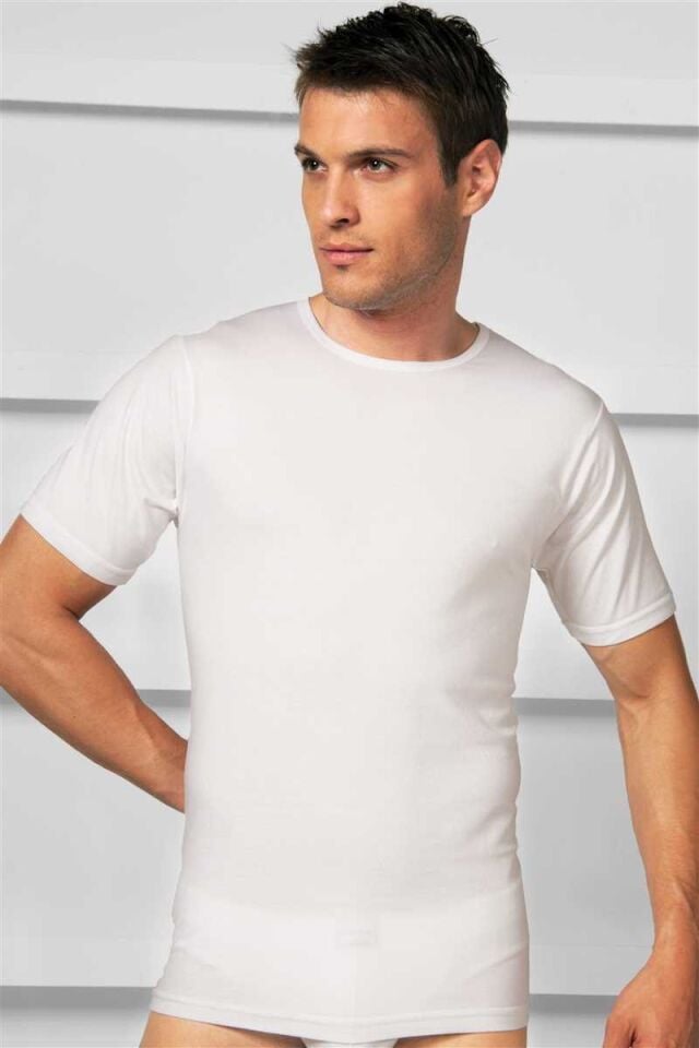 Erkek Pamuklu Kısa Kol Geniş Yaka Klasik Fanila T-Shirt (2510)