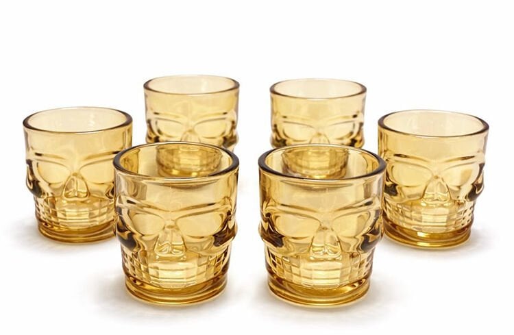 6'lı Kurukafa Sepya Cam Shot Bardağı Seti