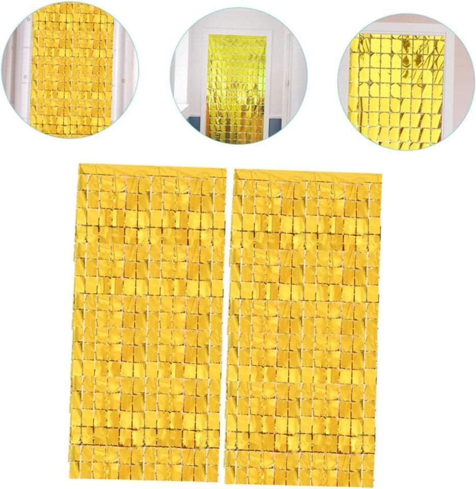 Altın Renk Disko Dikdörtgen Kesim Kapı Perdesi Altın