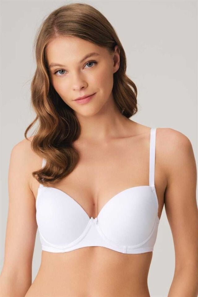 Kadın Balenli Destekli Dolgulu Askıları Çıkabilen Günlük Klasik T-Shirt Sütyeni (3112)