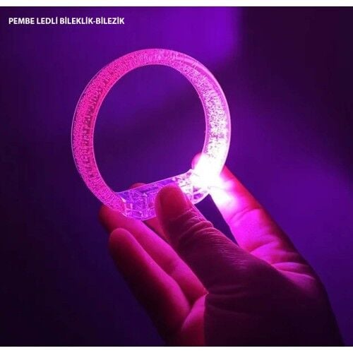 Pembe Led Işıklı Baskı Yapılabilen Pilli Bileklik Bilezik 1,5 cm Genişlik