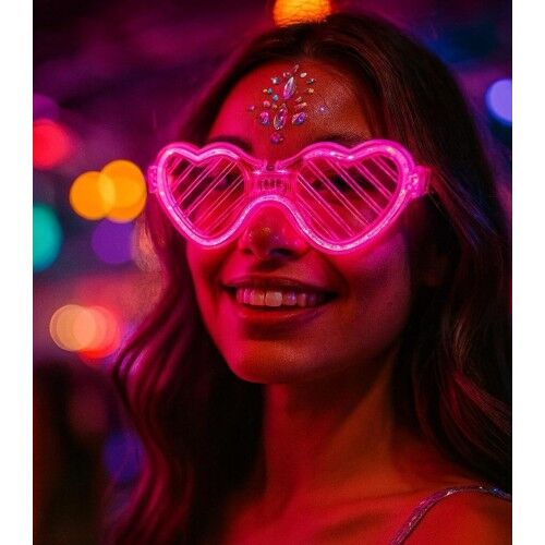 Pembe LED Işıklı Kalp Gözlük – 3 Modlu Parti & Glow Gözlüğü