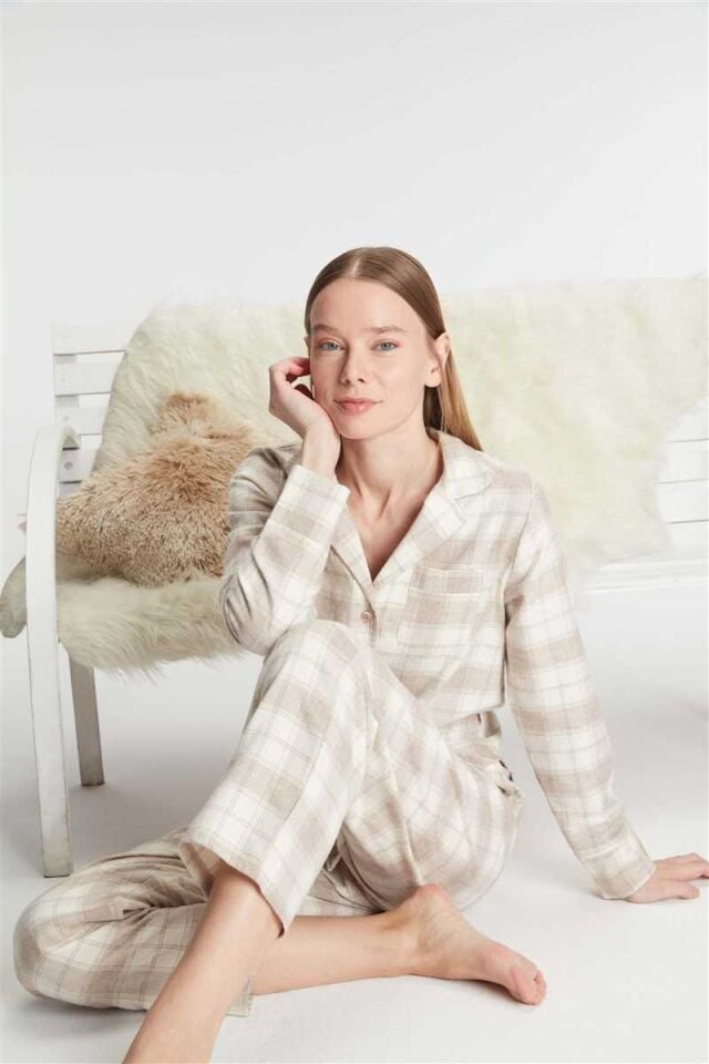 Anıl 11212 Kadın Pamuklu Uzun Kol Gömlek Pantolon Pijama Takımı