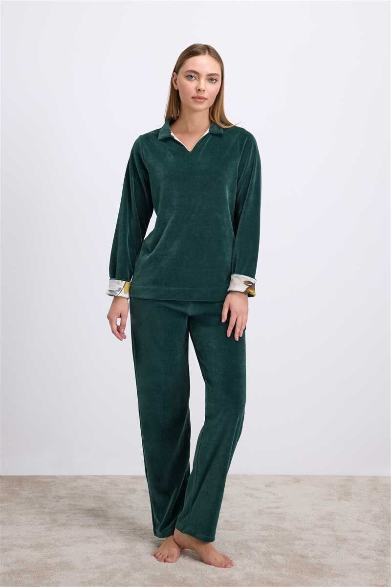 Anıl Kadın Uzun Kollu Kadife Sweatshirt ve Pantolon Takım Yumuşak ve Şık Ev Giyimi 11555