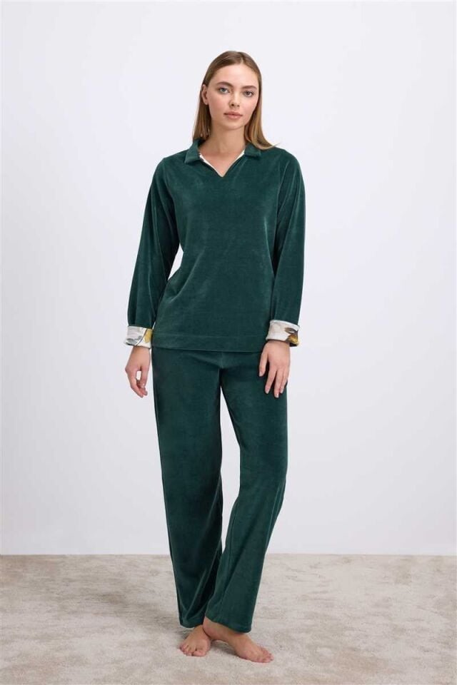 Anıl Kadın Uzun Kollu Kadife Sweatshirt ve Pantolon Takım Yumuşak ve Şık Ev Giyimi 11555