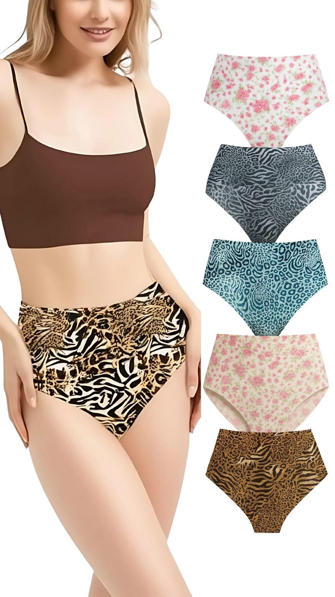 ANI Desenli Lazer Kesim Külot 5'li Paket – İz Yapmaz, Yüksek Bel, Günlük Rahat ADZ001