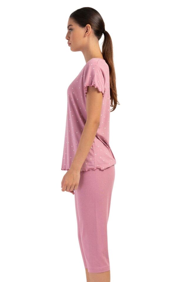 Likralı Viskon Battal Kayık Yaka Kısa Kol Kapri Ta