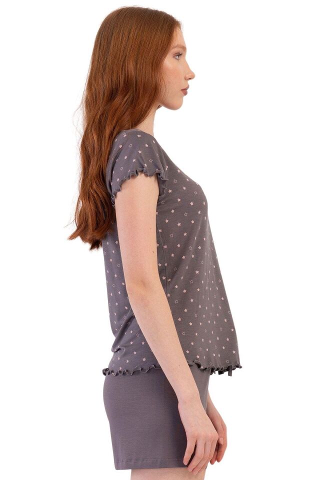 Likralı Viskon Battal V Yaka Kısa Kol Eteği Oval Ş