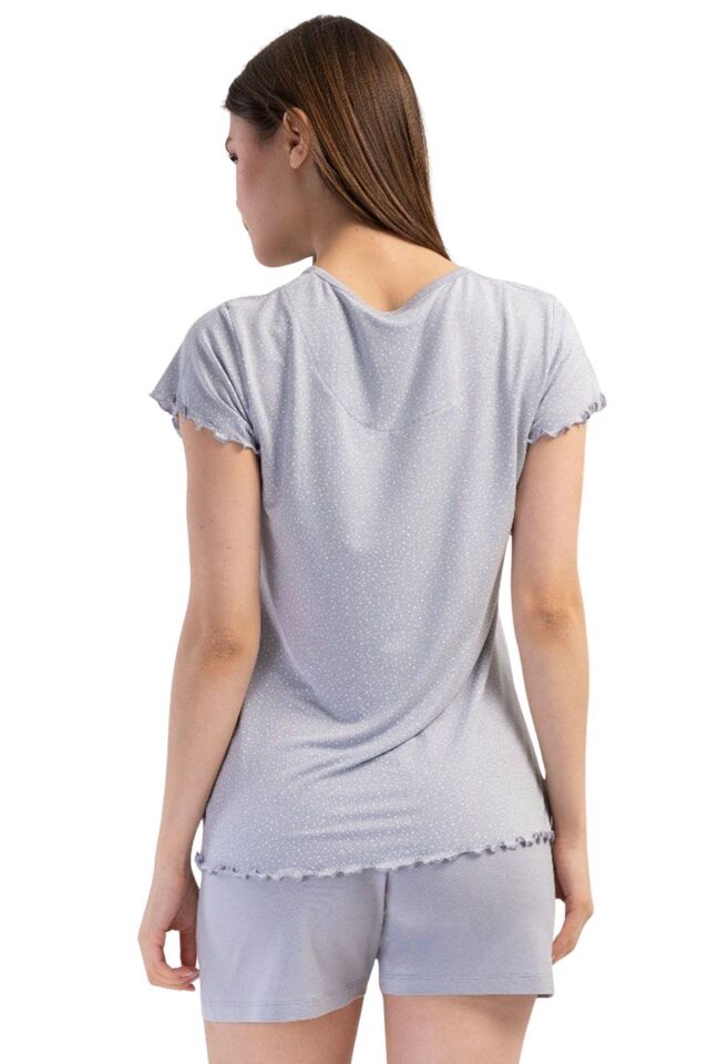 Likralı Viskon V Yaka Kısa Kol Eteği Oval Şort Tak