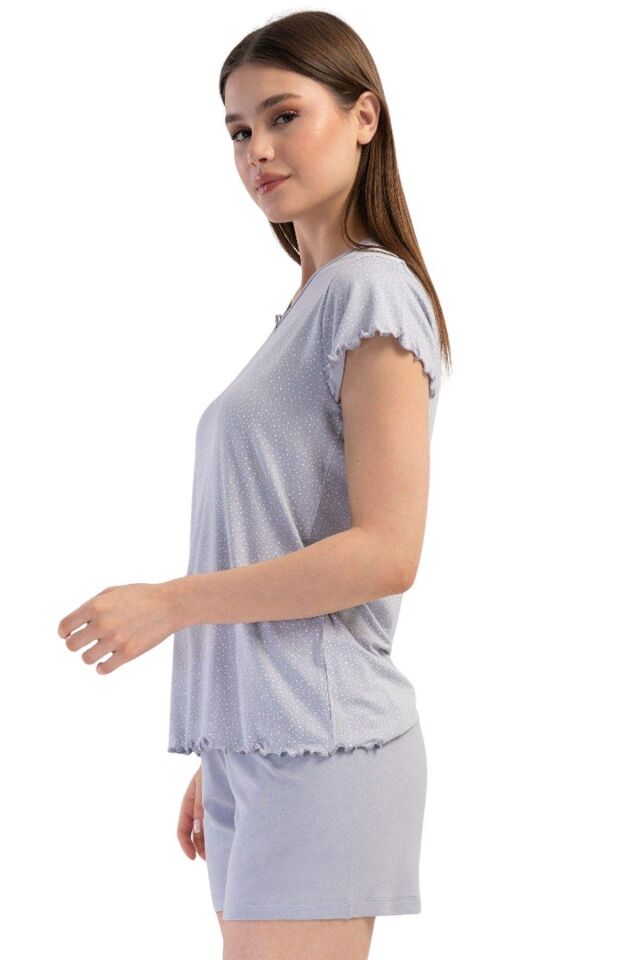 Likralı Viskon V Yaka Kısa Kol Eteği Oval Şort Tak