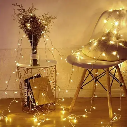 10m 60 LED Pilli 2 Kademeli Gün Işığı Şeffaf Kablo