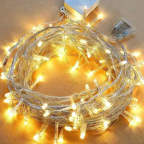 10m 60 LED Pilli 2 Kademeli Gün Işığı Şeffaf Kablo