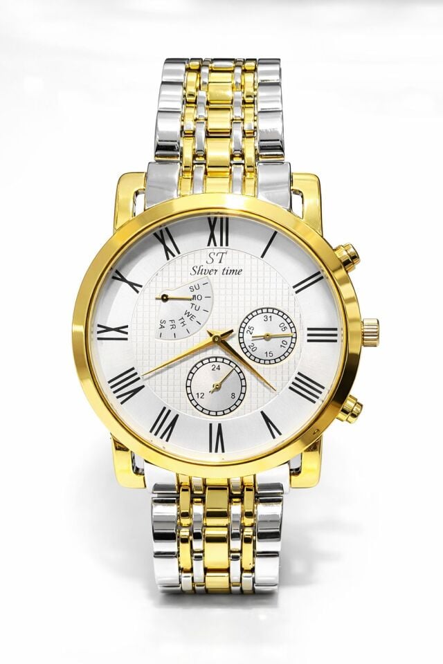 GÜMÜŞ-SARI PASLANMAZ ÇELİK ERKEK KOL SAATİ