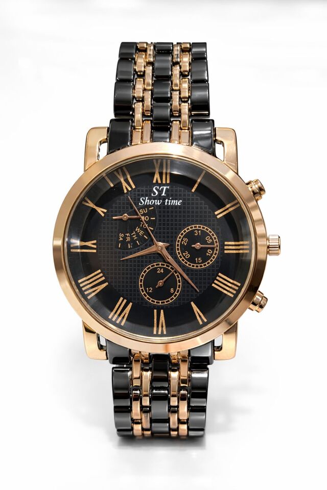 SİYAH-GOLD PASLANMAZ ÇELİK ERKEK KOL SAATİ