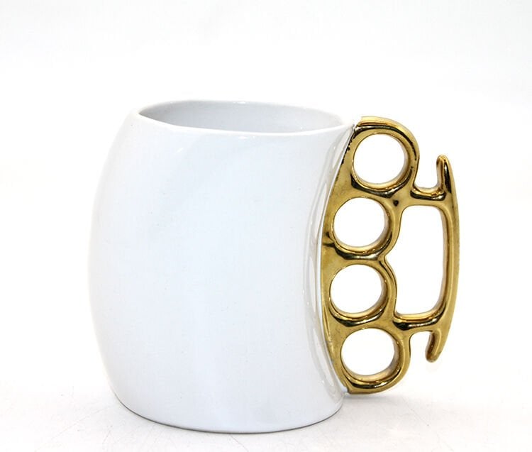 Porselen Muşta Tasarımlı Kupa Bardak Beyaz Renk