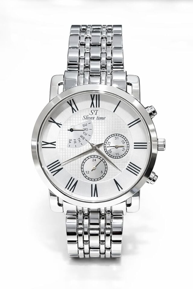 GÜMÜŞ  PASLANMAZ ÇELİK ERKEK KOL SAATİ