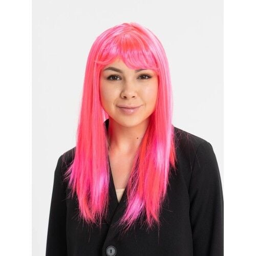 Şeker Pembesi Koyu Pembe Renk Uzun Düz Parti Peruğu