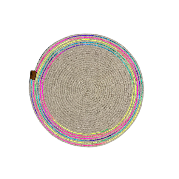 DecoHandy 39cm Neon Renkli Şeritli Jüt Örme Supla Amerikan Servis