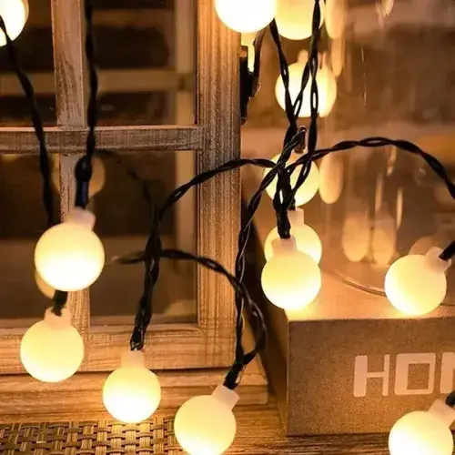 5 Metre 28 LED Mini Top Işık Sarı Fişli Siyah Kablo