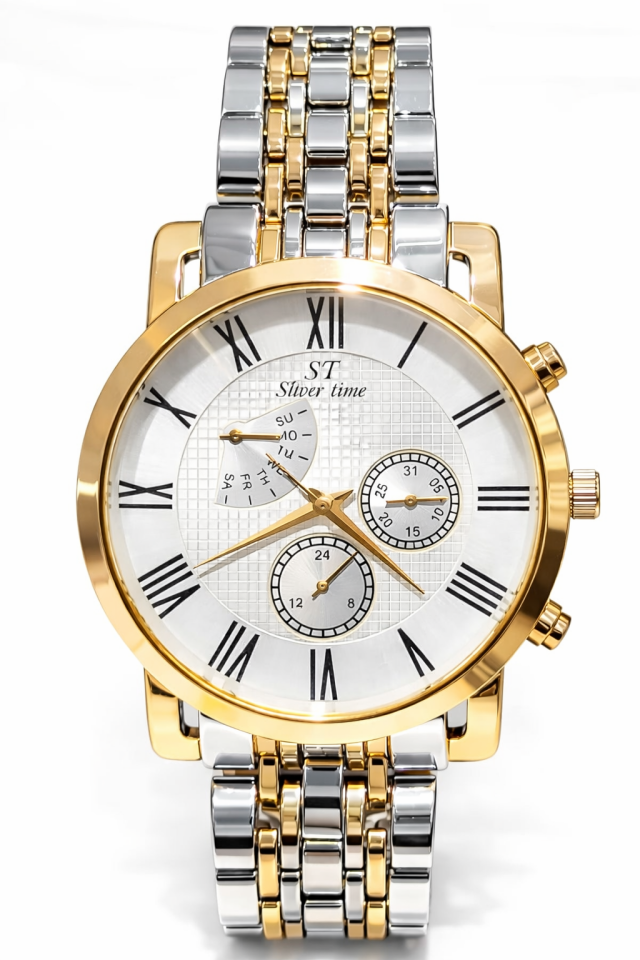 GÜMÜŞ-BRONZ PASLANMAZ ÇELİK ERKEK KOL SAATİ