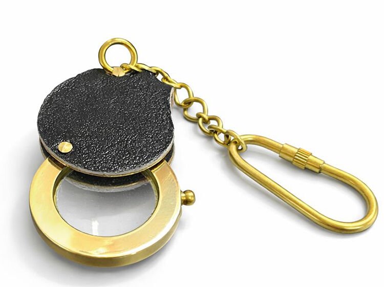 Deri Detaylı Pirinç Büyüteç Anahtarlık