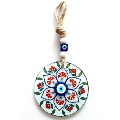 Karanfil Desenli Nazar Boncuklu Füzyon Cam Duvar Süsü