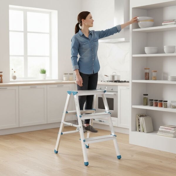 3+3 Çift Basamaklı Alüminyum Metal Merdiven