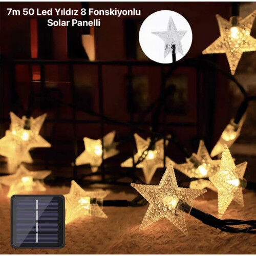 7m 50 Led Yıldız 8 Fonksiyonlu Solar Panelli-Gün Işığı
