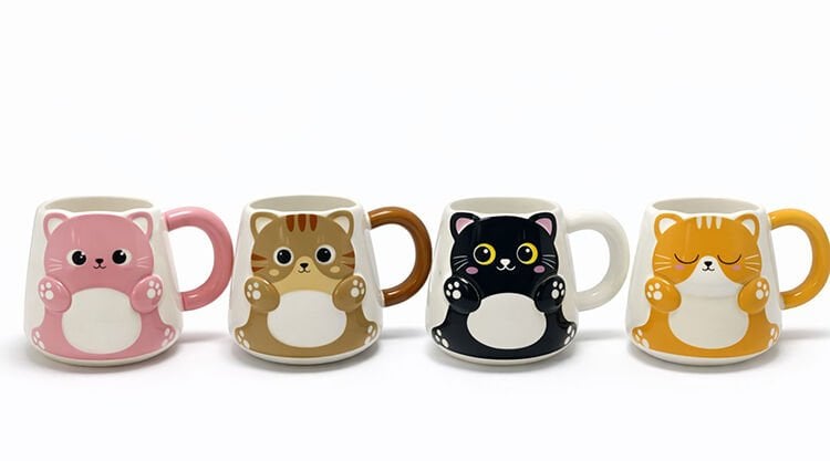 Özel Tasarım 3D Kedi Figürlü Seramik Kupa Bardak