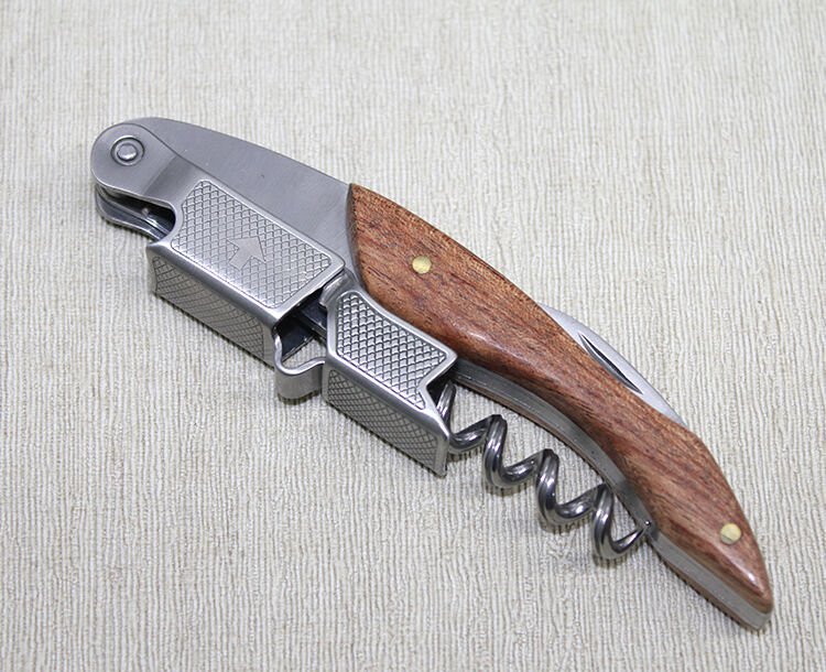 Ahşap Paslanmaz Çelik Tirbuşon Açacak