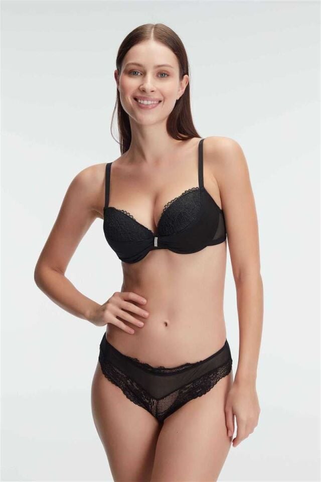 Kadın Balenli Destekli Dolgulu Taşlı Dantelli Sütyen ve Slip Takım (4825)
