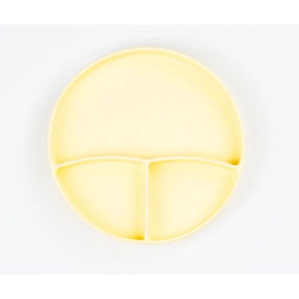 Sarı 3’lü Silikon Yemek Seti – Önlük + Diş Kaşıyıcılı Kaşık + Vakumlu Tabak