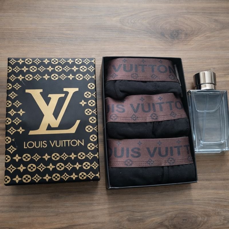 Louıs Vuıtton Siyahlı Kahverengili Bantlı Premium Boxer+Parfüm