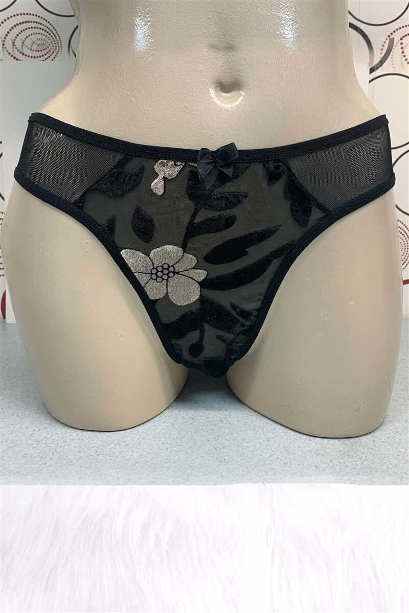 Kadın Tüllü Çiçek Baskılı Slip (2834)