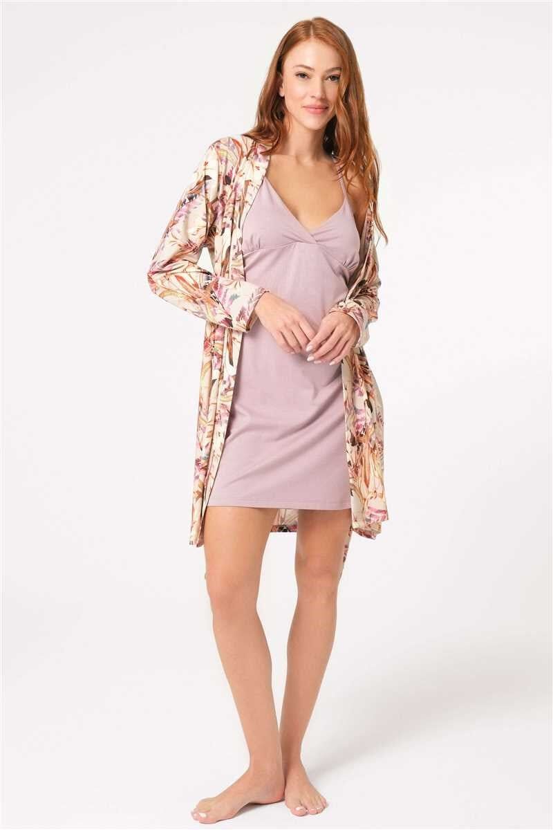 Anıl 5788 İp Askılı V Yaka Modal Çiçek Desenli Yazlık Örme Normal Bel Dantel Detaylı Gecelik Sabahlık