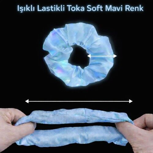 Soft Mavi Renk Led Işıklı Lastikli Saç Tokası - 3 Modlu Festival & Parti Saç Tokası