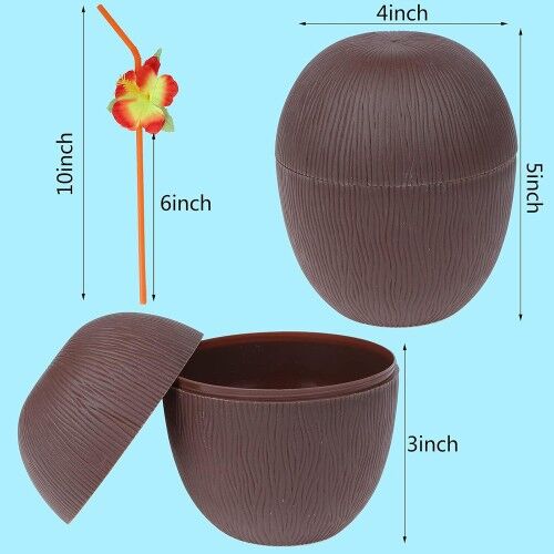 Hindistan Cevizi Hawaii Luau Aloha Pipetli İçecek Kabı Bardak 10x13 cm 1 Adet