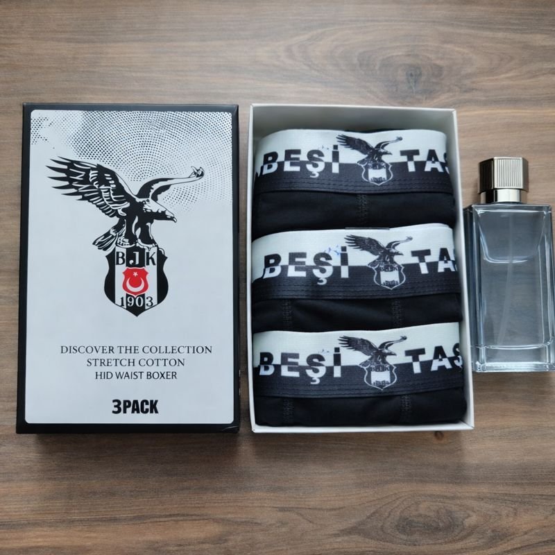 Taraftar Siyahlı Beyazlı Premium Boxer+Parfüm