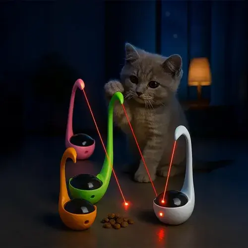 Kuğu Şeklinde Lazerli ve Mama Hazneli Kedi Oyuncağı