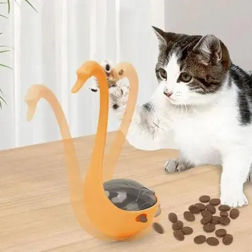 Kuğu Şeklinde Lazerli ve Mama Hazneli Kedi Oyuncağı