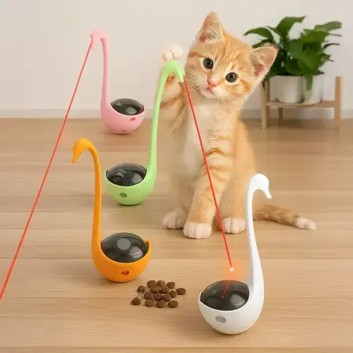 Kuğu Şeklinde Lazerli ve Mama Hazneli Kedi Oyuncağı