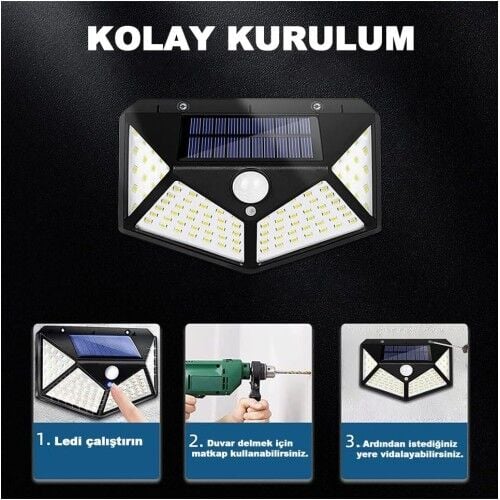 100 Led Dış Mekan Solar Aydınlatma Fotoselli Solar Lamba