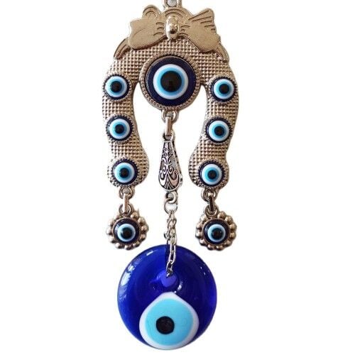 Kurdeleli Nazar Boncuklu  Filli Nallı Gümüş Kaplama Duvar Süsü