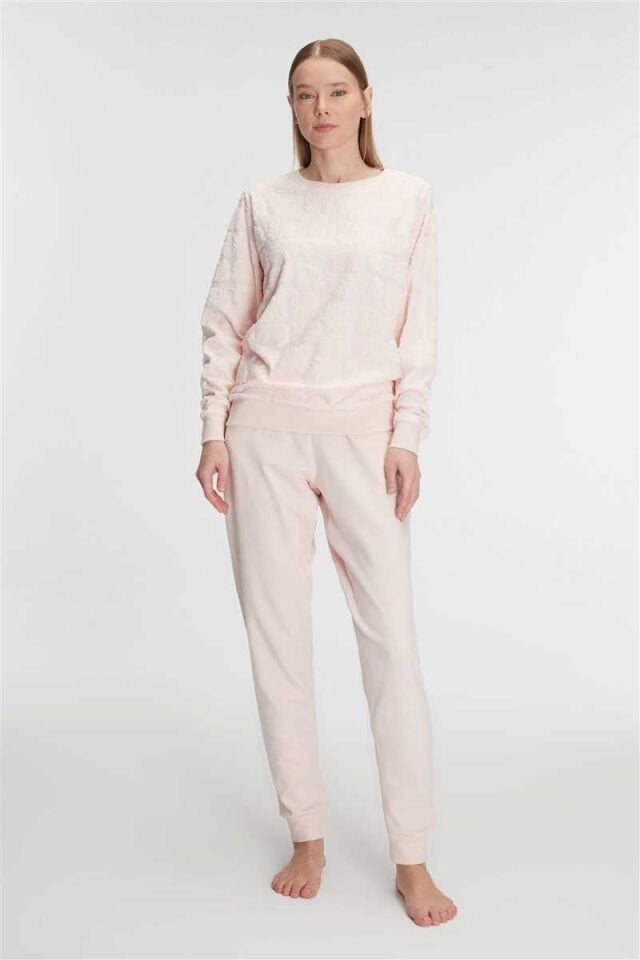 Anıl Kadın Pamuklu Uzun Kollu Pijama Takımı Yumuşak Dokulu, Kışlık Ev Giyimi 11268