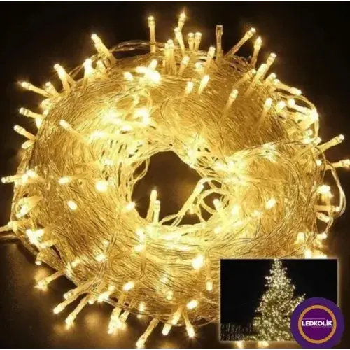 Yılbaşı Aydınlatması 100 LED Perde Hortum Sıcak Beyaz Işık