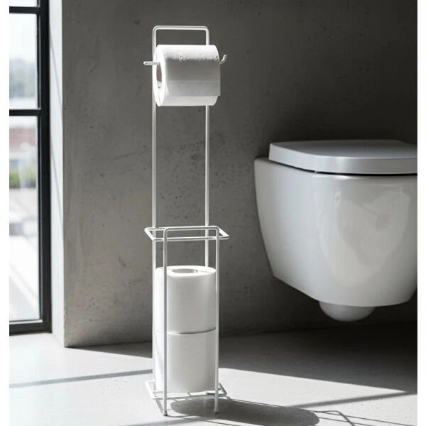 Beyaz Standlı Yedek Hazneli Tuvalet Kağıtlığı