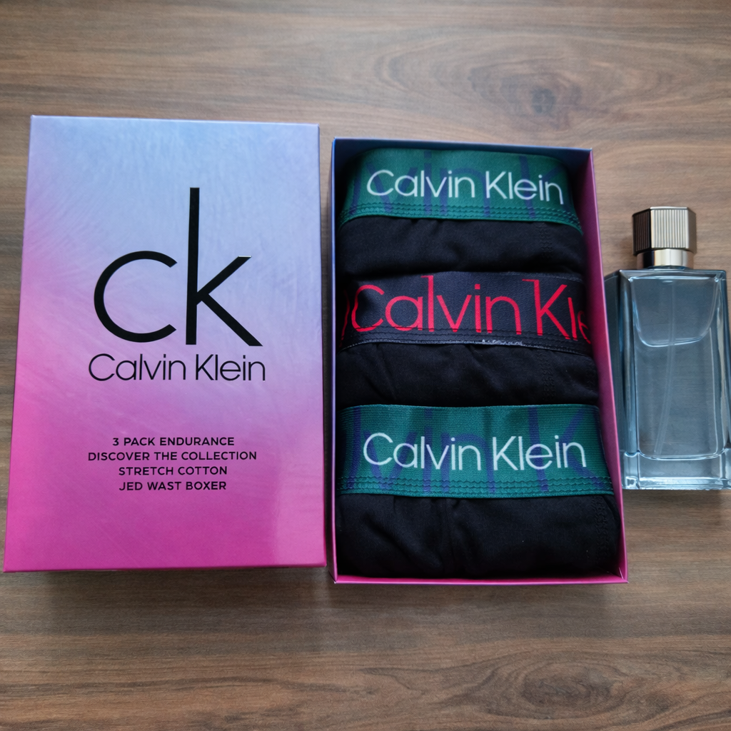 Calvin Klein Yeşilli Kırmızılı Premium Boxer+Parfüm
