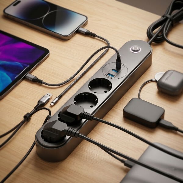 Termal Akım Korumalı 4 Prizli USB Girişli Uzatma Kablosu